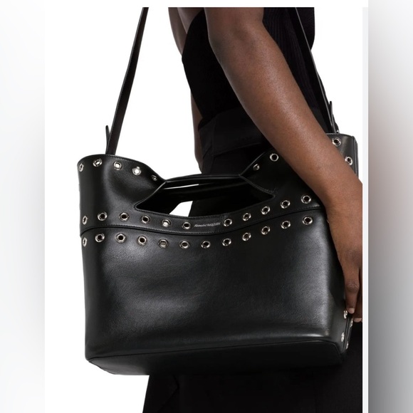 Alexander McQueen Handbags - Alexander McQueen small Wow Black Leather Tote with Silver Hardware